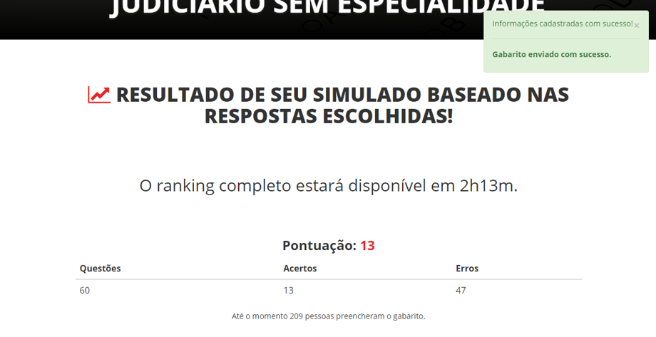 Resultado do simulado